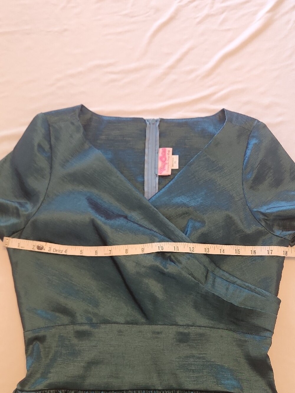 🦚 Pinup Couture Teal V-Neck Fit-and-Flare Dress Sz Xl - Picture 9 of 10